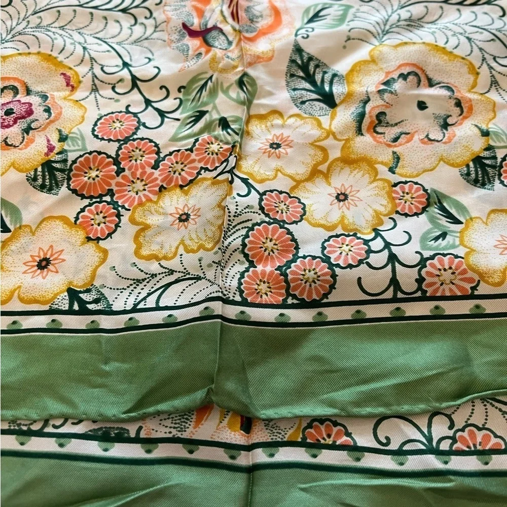 Vintage Echo Green & Peach Floral Scarf Mod 14x45”